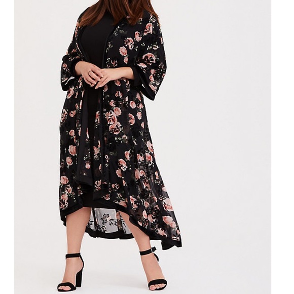 Kimono Donna Torrid Morbidissimo Tessuto Stretch Nero Manica 3/4 Apertura Davanti #B58427